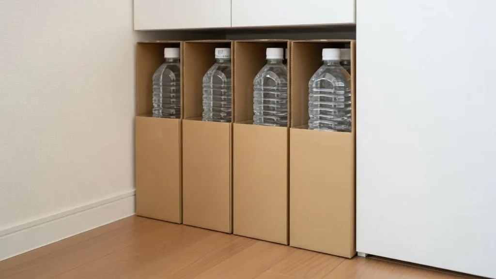 ボトル収納は段ボールのまま