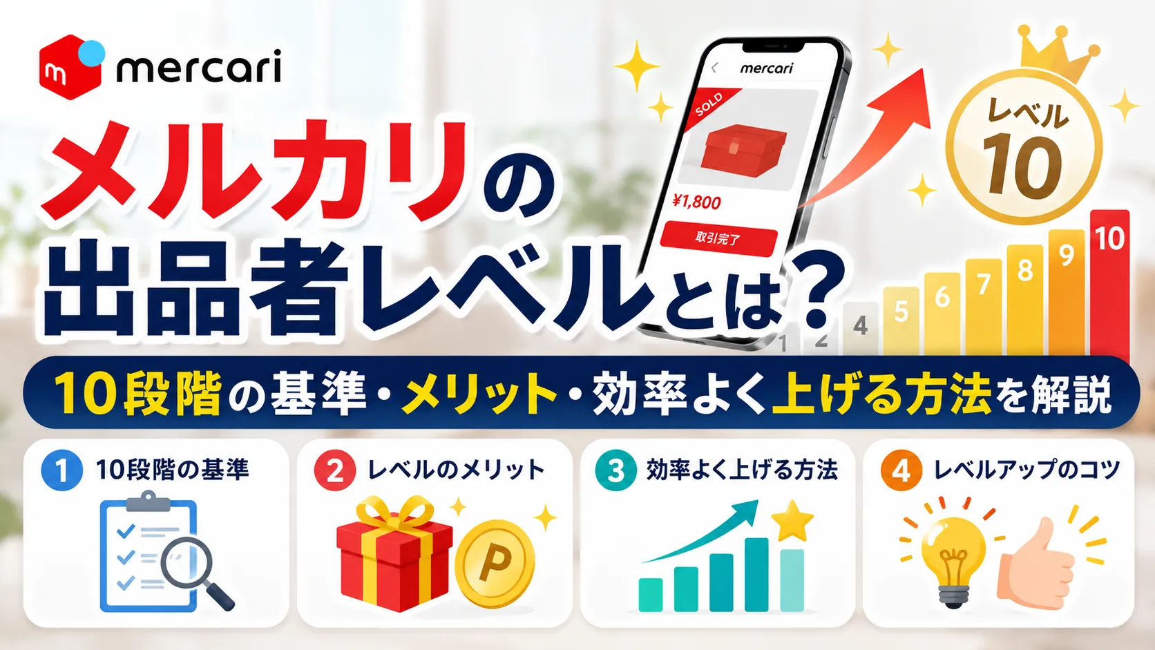 メルカリの出品者レベルとは？10段階の基準・メリット・効率よく上げる方法を解説